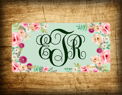 Classy Floral Front Monogram License Plate Personalized Initials Monogram Tag - 第 2/7 張圖片