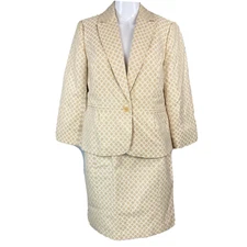 NWT Madison Studio Suit Womens 8 Beige Cream Circle Print Skirt Suit Jacket Set