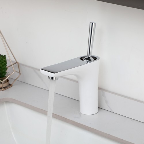 Grifo mezclador de caño cascada lavabo lavabo de baño blanco grifo de una sola manija - Imagen 1 de 9