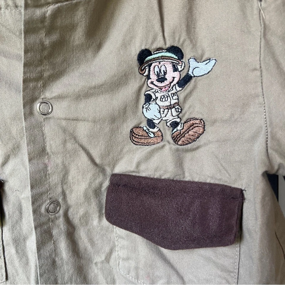 Vintage Disney Parks Safari shirt toddler boys Mickey Mouse embroidered khaki - Image 2 of 4