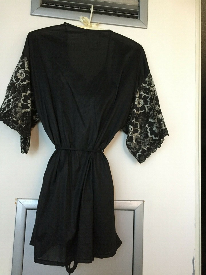 VTG 70s Undercover Wear Black-Silver Lace Teddy / Robe Set - Size M ...