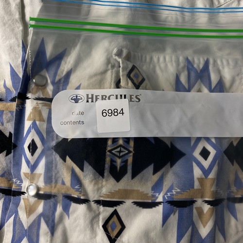 Plains Mens XL Long Sleeve Pearl Snap Button Shirt White Blue Aztec Southwestern - Picture 13 of 13