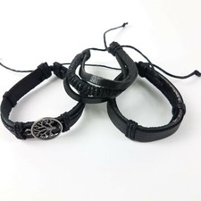 11Pcs Men Women Black Braided Leather Bracelet Bangle Wrap Rope Wristband Set