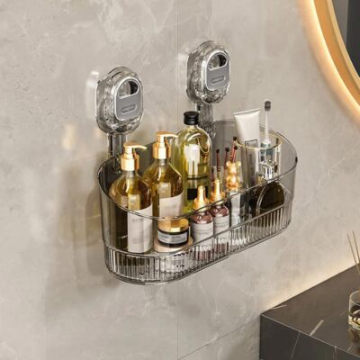 No-Drill Bathroom Suction Storage Box Shelf Rack   Large Capacity & Strong Load