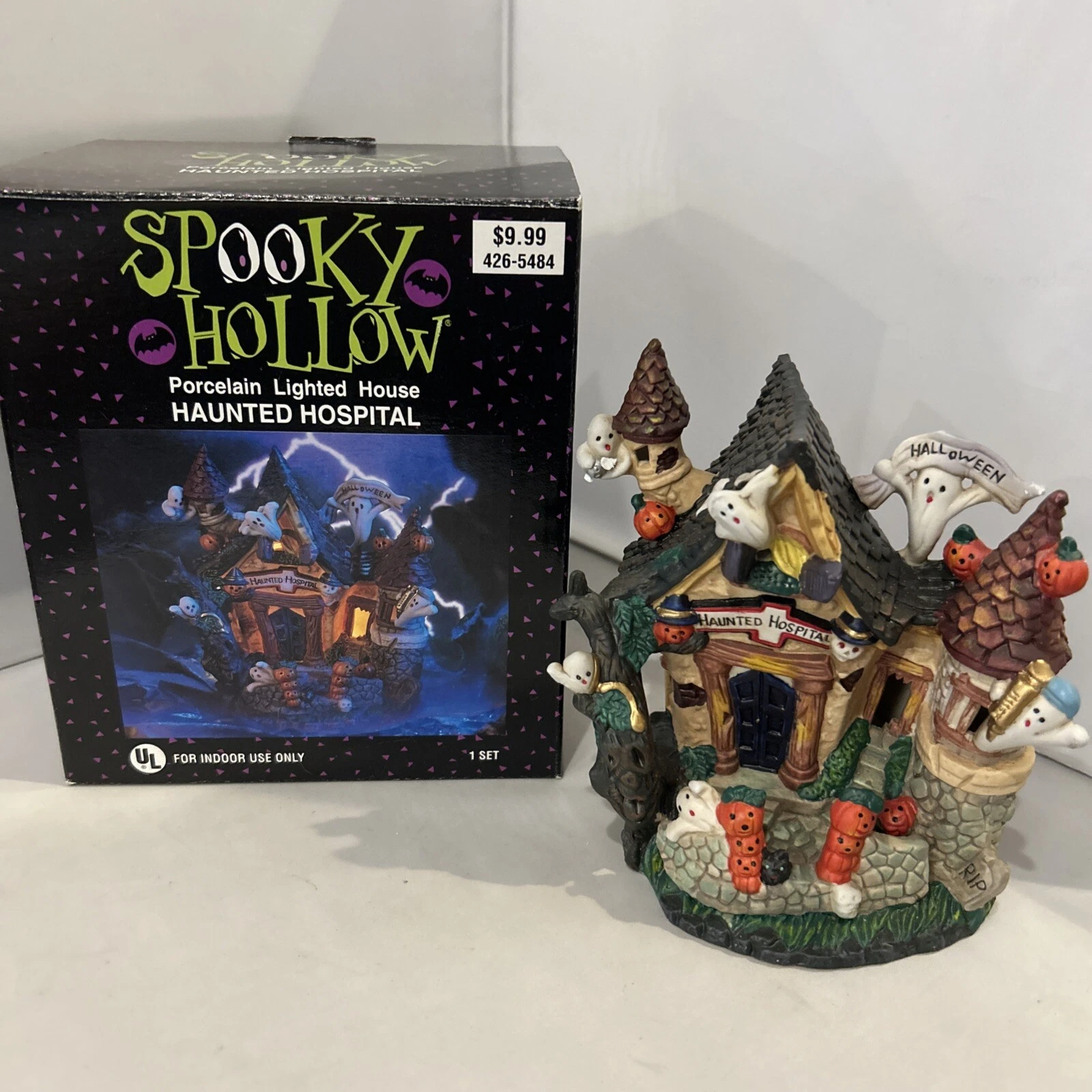 Spooky Hollow Halloween Lighted Porcelain Village Haunted Hospital 2001 No Cord