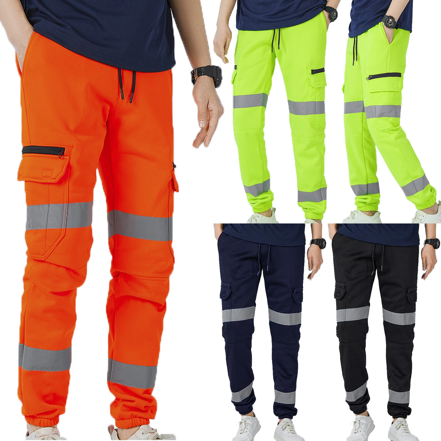 Mens Hi Vis Fleece Pants Reflective Tapes Cargo Workwear Safety Track Trousers
Opens in a new window