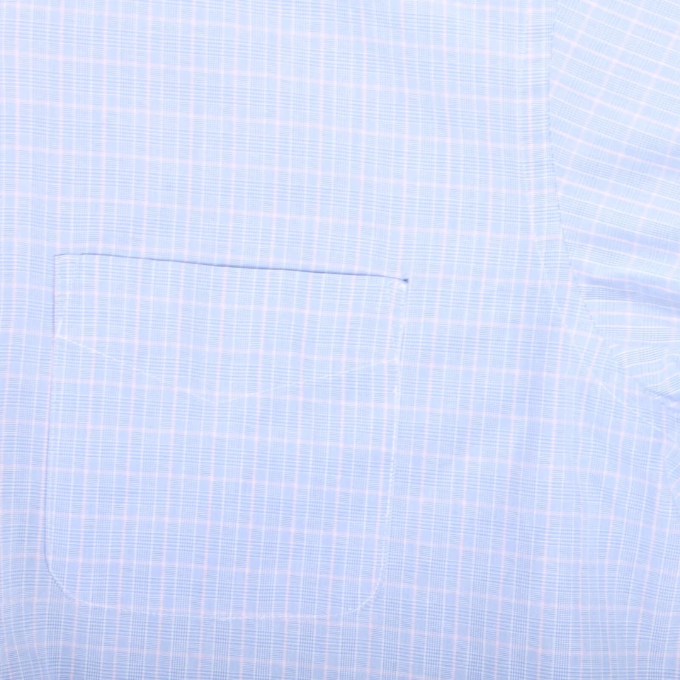 Club Room Regular Fit Blue Plaid East Care Short Sleeve Dress Shirt Men 16 - Image 3 of 4