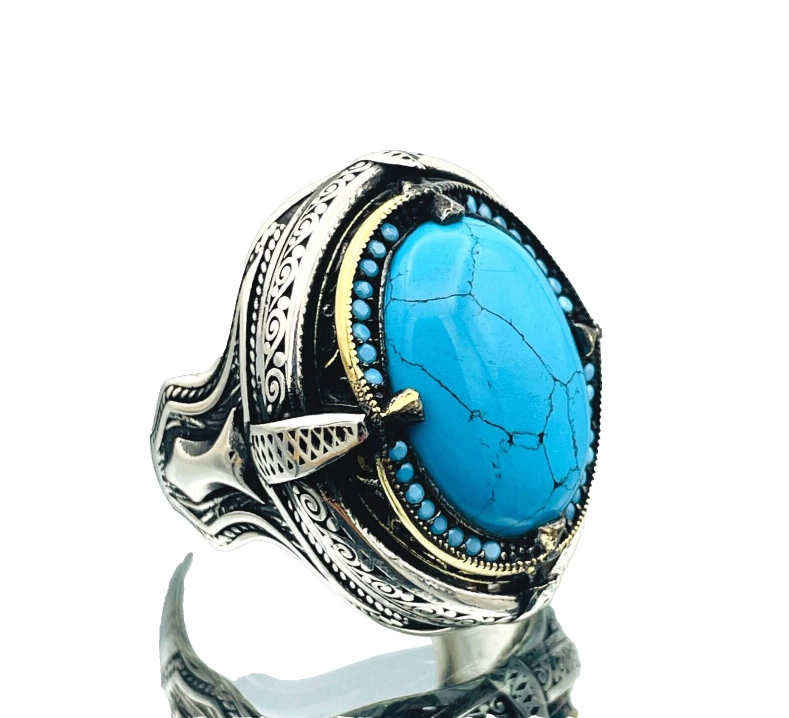 Banda de color turquesa Anillos de Plata de ley para hombres