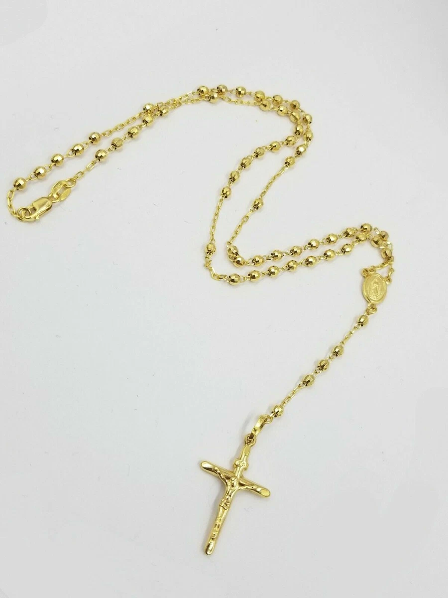 10K Multi Color Gold Diamond Cut Rosary Necklace 28