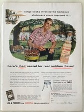 1956 magazine ad for Lea Perrins Worcestershire Sauce - BBQ chef approved