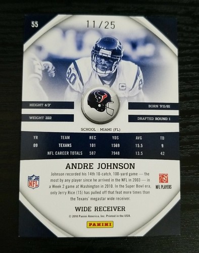 2010 Gridiron Gear #55 Andre Johnson /25 - Picture 2 of 2