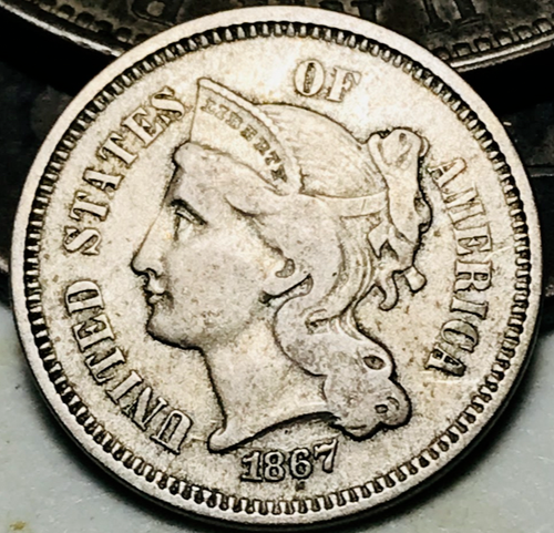1867 Three Cent Nickel Piece 3C Ungraded Choice Civil War Era US Coin CC24077