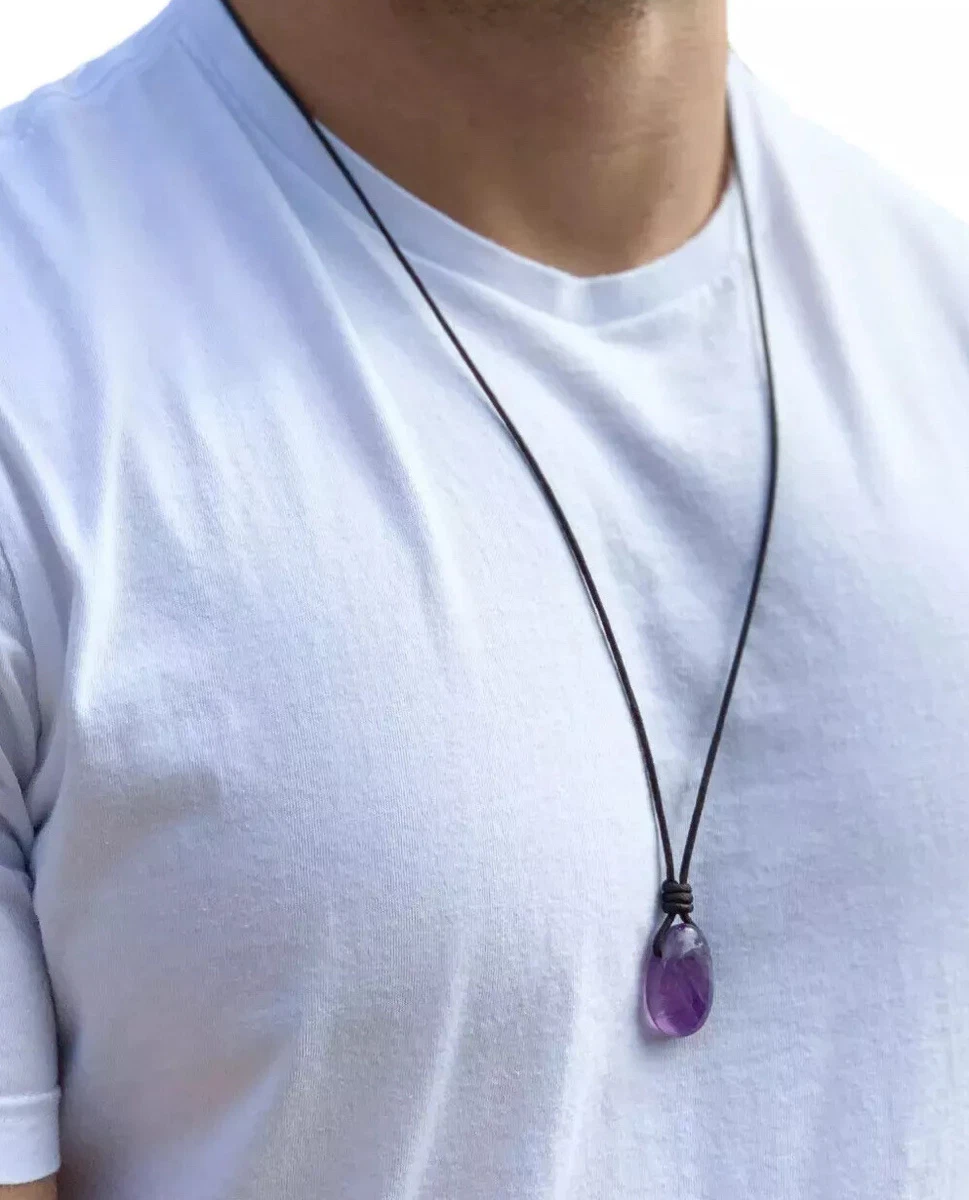 Men Amethyst Stone Necklace Chakra Healing Jewelry Vegan Christmas Gift Unisex