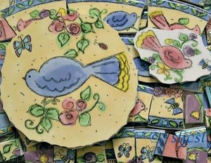 Blue Birds Bees Sango Sue Zipkin Handcut China Mosaic Tile Tiles Image Is Loading Blue Birds Amp Bees Sango Sue Zipkin Handcut