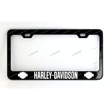 Harley Davidson Black Metal License Plate Frame Screw Caps White Letters