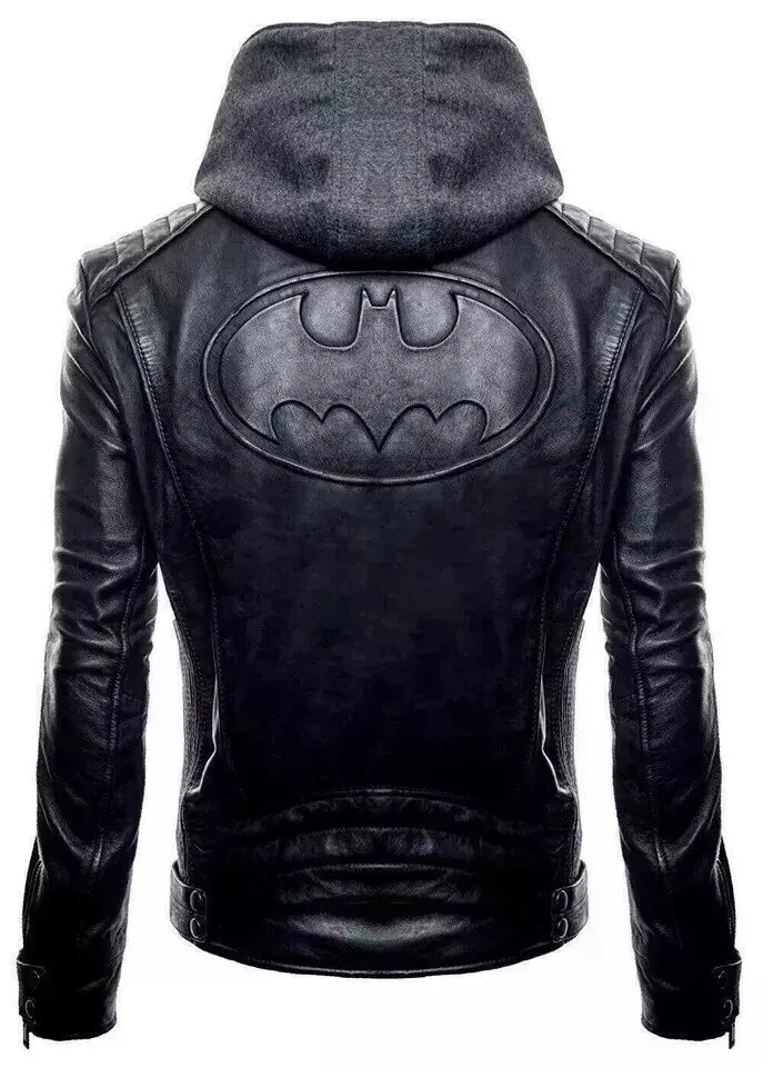 Men's Batman Leather Jacket | Arkham Knight Bruce Wayne Logo Biker Jacket