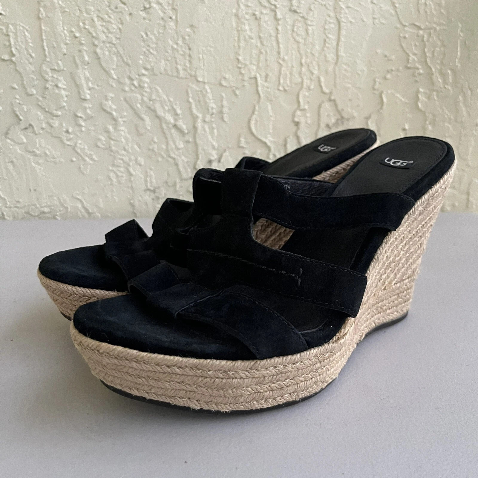 Sandali UGG Australia donna tawnie zeppa neri scamosciati plateau taglia 10