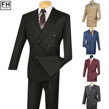 VINCI Men's Double Breasted 6 Button Classic Fit Suit NEW