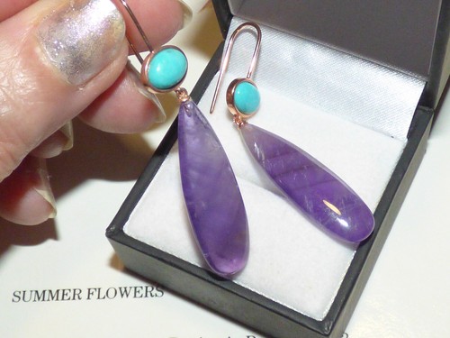 Amethyst and Turquoise Earrings - Picture 3 of 6