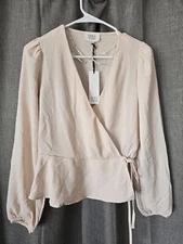 Olive And Oak Satin Blush Wrap Blouse Peplum Size Small NWT