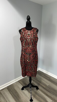 J. McLaughlin Belinda Dress Red Black Gold Metallic Size 10 sheath style