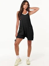 ANRABESS Casual Sleeveless Black Romper Loose Spaghetti Strap Shorts Jumpsuit XS