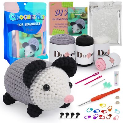 Grey Crochet Possum Kit for Beginners Easy Yarn Craft Gift for Women Kids