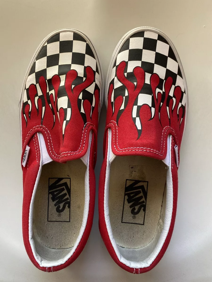 Vans Slip On Checker Flame Racing Red True White Sneakers