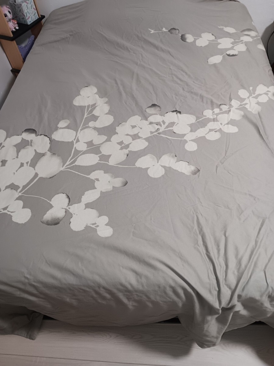 West Elm Moonflower Luxe Cotton Sateen King Duvet Gray, White