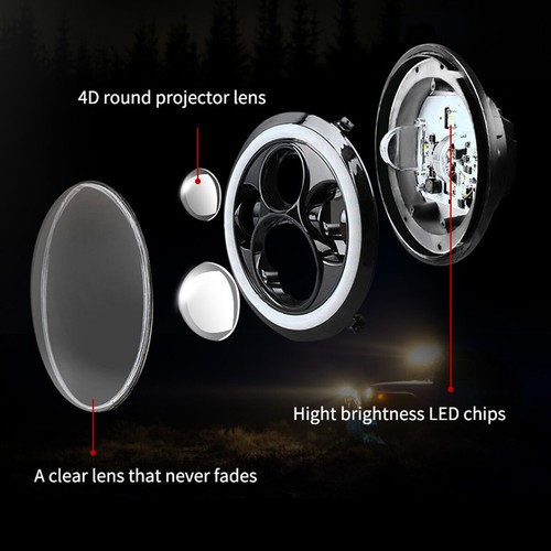 2x 7" Inch Round 150W LED Headlight Hi/Lo Beam DRL Fit For JEEP Wrangler JK - Picture 10 of 12