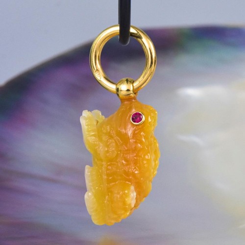 Toad Frog Pendant Golden Mother-of-Pearl Ruby Gold Vermeil Sterling Silver 5.81g - Picture 10 of 13