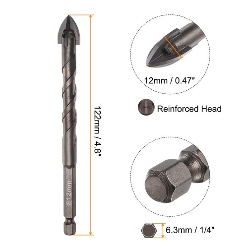 2pcs Titanium Masonry Drill Bit 12mm Concrete Drill Bit with Hex Shank - Picture 3 of 7