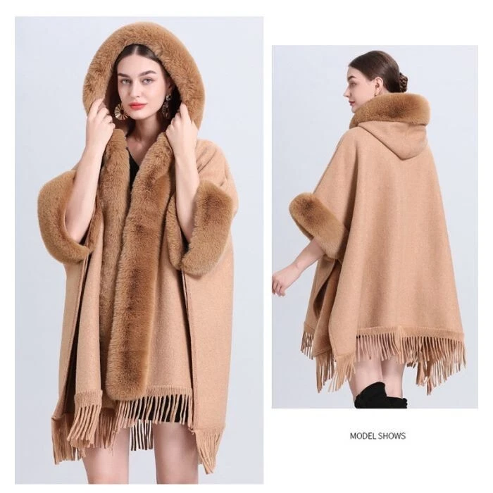Women Faux Fur poncho Ladies Warm Winter Wrap Shawl Winter Cape Poncho UK