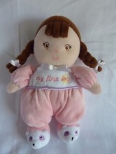 Garanimals Pink My First Doll Rattle Brown Braids Plush Soft Toy Baby BRUNETTE
