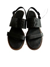 Tory Burch Black Powder Coated Leather Melinda Sandal Sz 10M