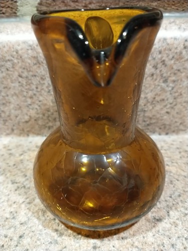 Blenko Dark Amber Small Pitcher/Creamer With Applied Clear Handle MCM Vtg - Picture 2 of 12
