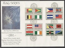 United Nations 1982 Flag set on 1 FDC Sophia Loren (cachet designer) autograph