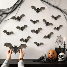 12 Pcs 3D Halloween Bat Wall Stickers Realistic Waterproof Window Door Decals