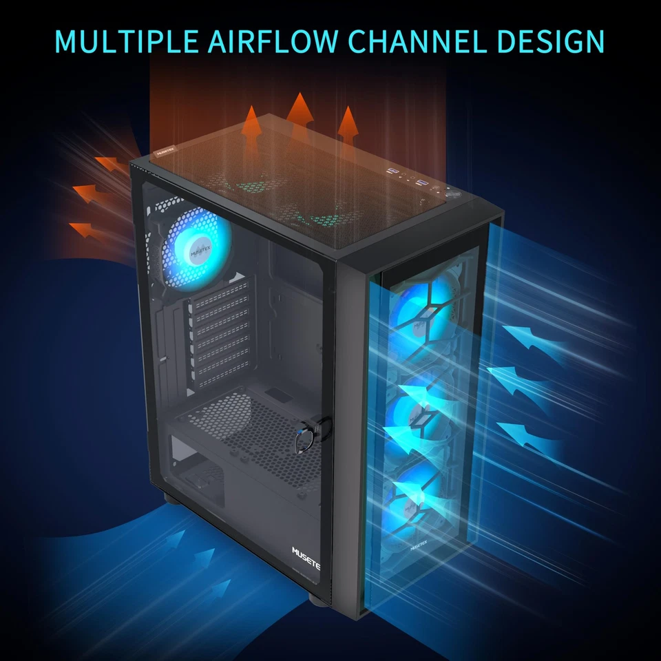 PC Gehäuse ATX 6 PWM ARGB Lüfter vorinstalliert ATX Gehäuse Computergehäuse m... - Bild 3 von 4