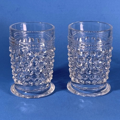 2 Vtg Hocking Clear Hobnail Whiskey Shot Glass Tumblers  2.5" Tall 1.5 Fl Oz