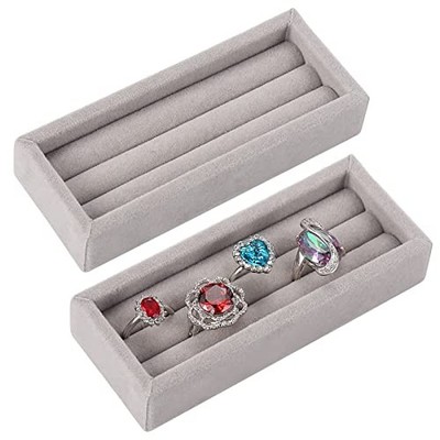 2 Slots Velvet Small Ring Organizer Set of 2 Earrings Trays Grey (2 Set)