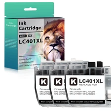 3PK LC401BK Ink Cartridge compatible for Brother LC401XL MFC-J1010DW MFC-J1170DW