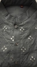 Men s Charcoal Grey Mirror-Work Kurta Elegant Festive Wear Size Medium