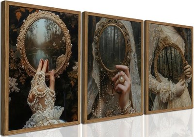Framed Gothic Dark Academia Canvas Wall Art Set of 3, Vintage Victorian Women...