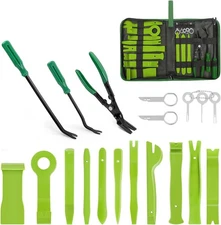 19Pcs Trim Removal Tool Set Panel Fastener Clips Removal Automotive Plastic Gree