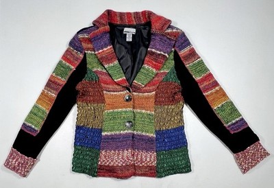 MIRROR IMAGE Womens M Patchwork Knit Jacket Boho Retro Festival Y2K Lined