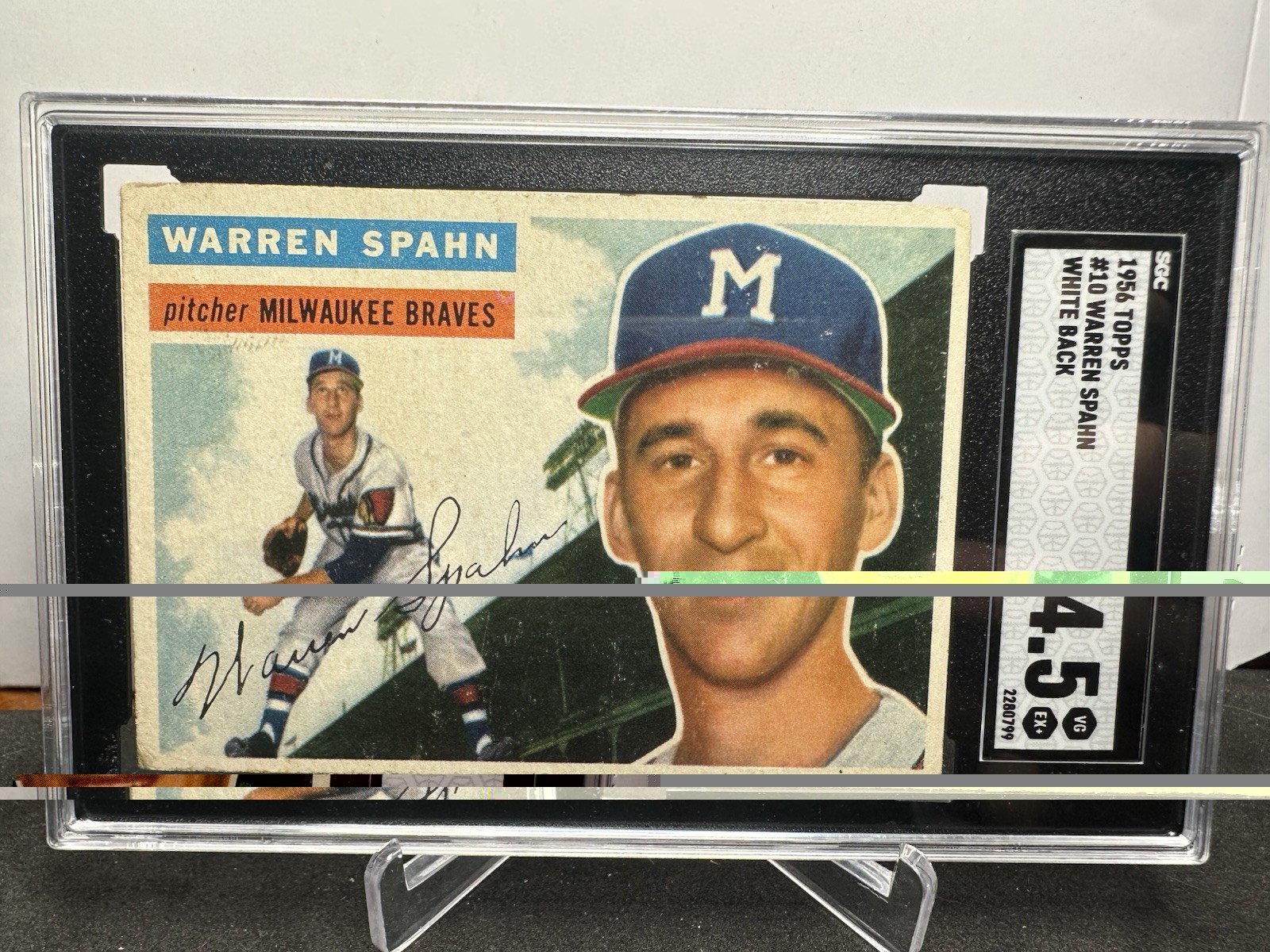 1956 Topps #10 Warren Spahn GRAY Back SGC 4.5 VG-EX+