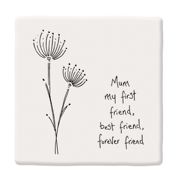 East of India White Ceramic Square Coaster ""Mum Forever Friend"" Drink Mat 10cm