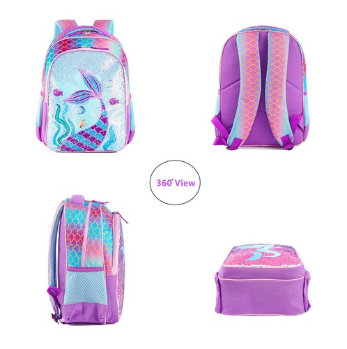 Mochila escolar reversible de lentejuelas bolsa ligera para libros para niños pequeños con almuerzo... - Imagen 2 de 7