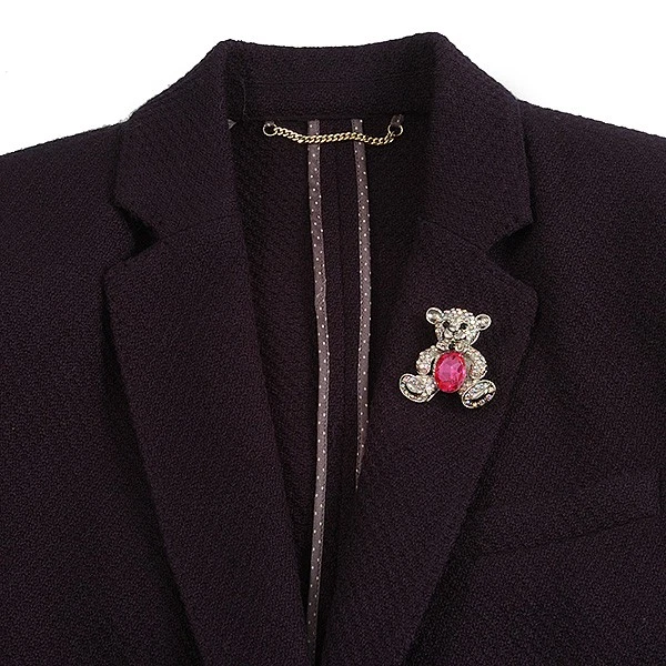 Broche/colgante AB cristal fucsia cristal piedra oso de peluche en tono plata - 45 mm Foto 2 de 4